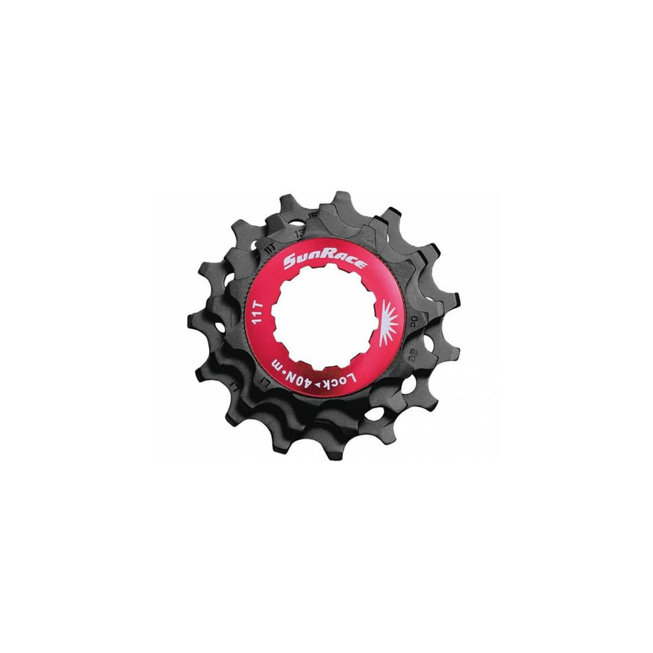 Pierścień blokujący czerwony + zębatki (ZESTAW) 11V z czarnego aluminium - bębenek SHIMANO