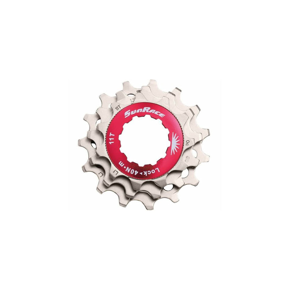 Pierścień blokujący czerwony + zębatki 11V z aluminium srebrnego - bębenek SHIMANO