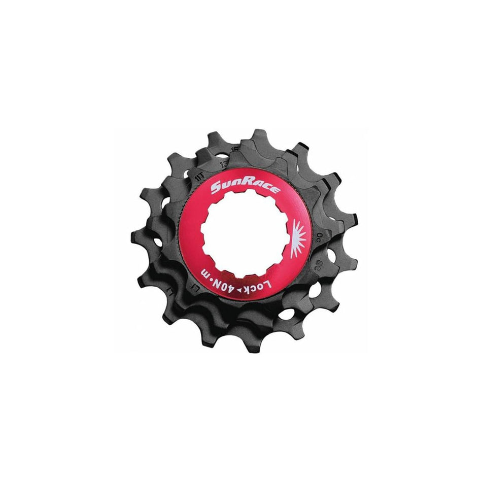 Pierścień blokujący czerwony + zębatki (ZESTAW) 10V z czarnego aluminium - bębenek SHIMANO