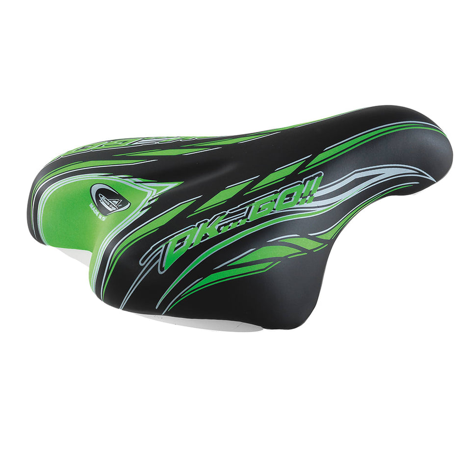 Junior OK GO Saddle 14/16" 210x140mm in Black/Green Polyurethane