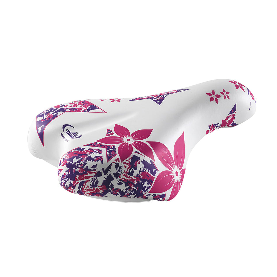Junior FLOWER Saddle 14/16" 210x140mm in White/Pink Polyurethane