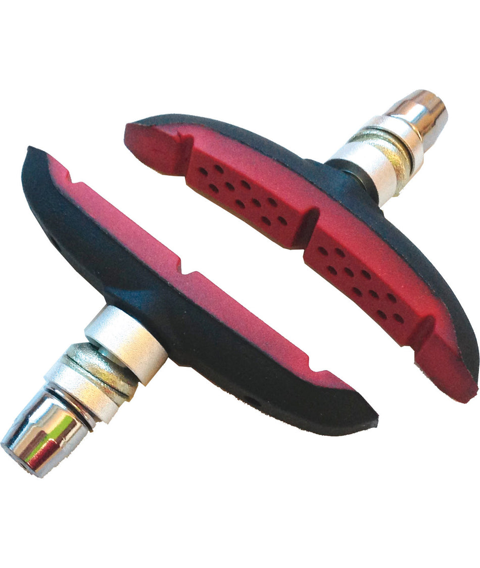 Eleven MTB 72mm V-Brake Pads Black/Red Dual Compound Curved Design