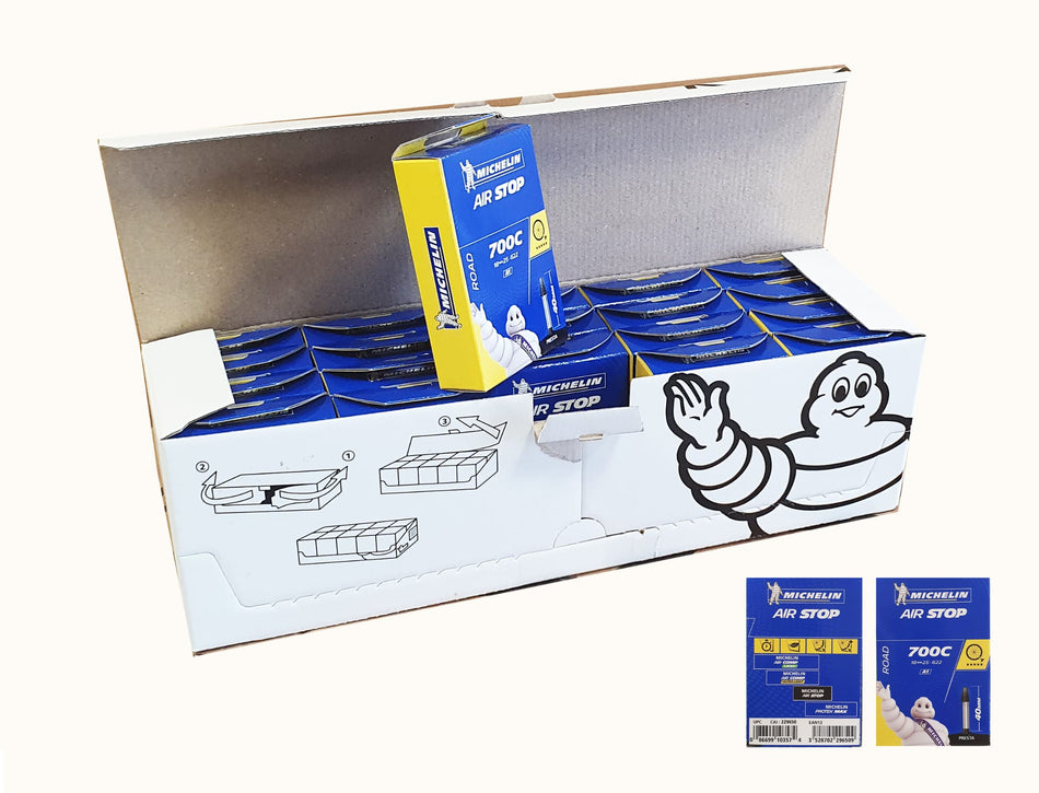 Pudełko 20 dętek Michelin Air Stop A1 700×18/25 zawór Presta 40mm
